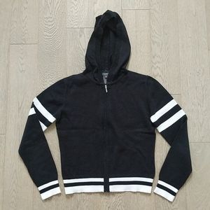 Roots Black and White Sorority Knit Hoodie Zip-up Sweater